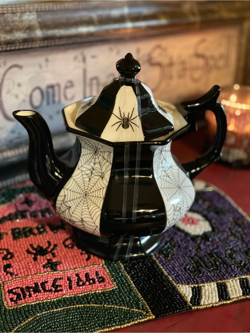 GRACE TEAWARE NWT Halloween Spider And Web Fine Porcelain Gothic Witchy Teapot